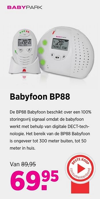 Aanbiedingen Babyfoon bp88 - Huismerk - Babypark - Geldig van 20/12/2016 tot 16/01/2017 bij Babypark