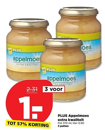 Aanbiedingen Plus appelmoes extra kwaliteit - Huismerk - Plus - Geldig van 01/01/2017 tot 07/01/2017 bij Plus
