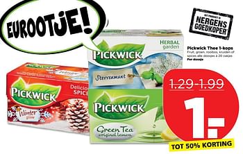 Aanbiedingen Pickwick thee 1-kops - Pickwick - Geldig van 01/01/2017 tot 07/01/2017 bij Plus