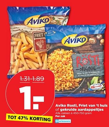 Aanbiedingen Aviko rosti, friet van `t huis of gekruide aardappeltjes - Aviko - Geldig van 01/01/2017 tot 07/01/2017 bij Plus