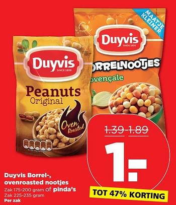 Aanbiedingen Duyvis borrel-, ovenroasted nootjes of pinda`s - Duyvis - Geldig van 01/01/2017 tot 07/01/2017 bij Plus