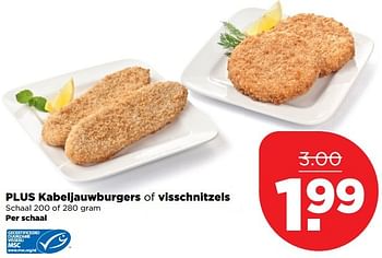 Aanbiedingen Plus kabeljauwburgers of visschnitzels - Huismerk - Plus - Geldig van 01/01/2017 tot 07/01/2017 bij Plus