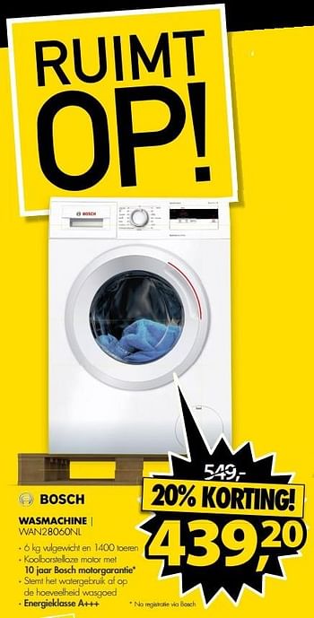 Aanbiedingen Bosch wasmachine wan28060nl - Bosch - Geldig van 01/01/2017 tot 08/01/2017 bij Expert