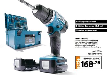 Aanbiedingen Makita m-box accuschroefboormachine ddf343syej1 - Makita - Geldig van 01/01/2017 tot 08/01/2017 bij Gamma