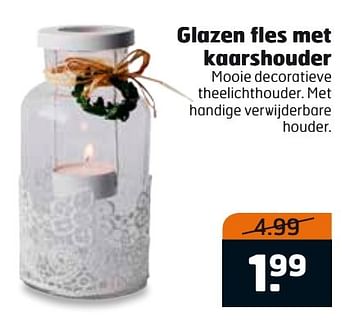 Aanbiedingen Glazen fles met kaarshouder - Huismerk - Trekpleister - Geldig van 02/01/2017 tot 08/01/2017 bij Trekpleister