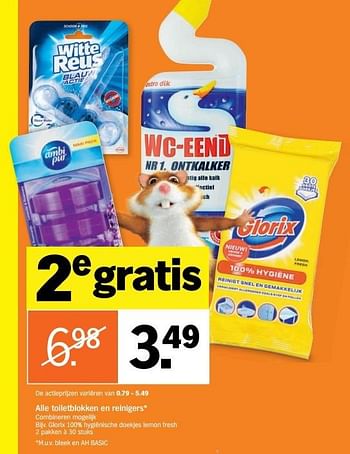 Aanbiedingen Alle toiletblokken en reinigers glorix 100% hygiënische doekjes lemon fresh - Glorix - Geldig van 02/01/2017 tot 08/01/2017 bij Albert Heijn