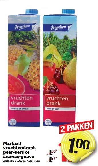 Aanbiedingen Markant vruchtendrank peer-kers of ananas-guave - Markant - Geldig van 02/01/2017 tot 08/01/2017 bij Coop