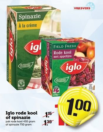 Aanbiedingen Iglo rode kool of spinazie - Iglo - Geldig van 02/01/2017 tot 08/01/2017 bij Coop
