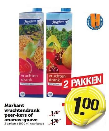 Aanbiedingen Markant vruchtendrank peer-kers of ananas-guave - Markant - Geldig van 02/01/2017 tot 08/01/2017 bij Coop