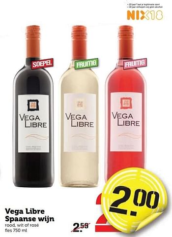 Aanbiedingen Vega libre spaanse wijn - Rode wijnen - Geldig van 02/01/2017 tot 08/01/2017 bij Coop
