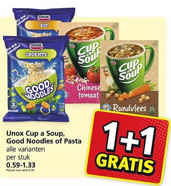 Aanbiedingen Unox cup a soup, good noodles of pasta - Unox - Geldig van 02/01/2017 tot 08/01/2017 bij Jan Linders