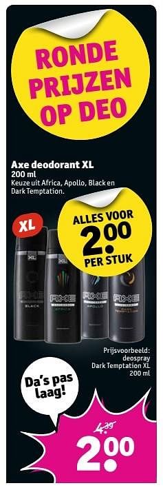 Aanbiedingen Axe deodorant xl - Axe - Geldig van 02/01/2017 tot 08/01/2017 bij Kruidvat
