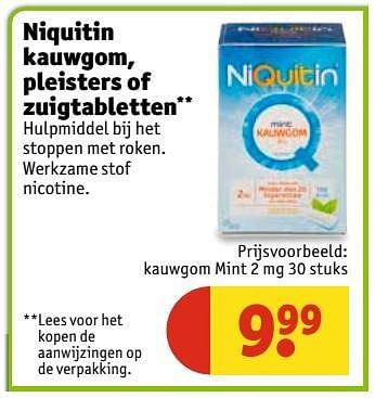 Aanbiedingen Niquitin kauwgom, pleisters of zuigtabletten - Niquitin - Geldig van 02/01/2017 tot 08/01/2017 bij Kruidvat
