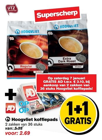 Aanbiedingen Hoogvliet koffiepads - Huismerk - Hoogvliet - Geldig van 04/01/2017 tot 10/01/2017 bij Hoogvliet