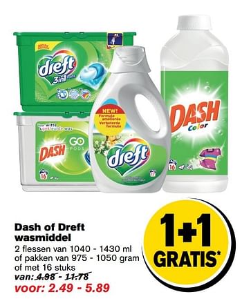 Aanbiedingen Dash of dreft wasmiddel - Dash - Geldig van 04/01/2017 tot 10/01/2017 bij Hoogvliet