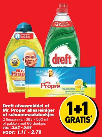 Aanbiedingen Dreft afwasmiddel of mr. proper allesreiniger of schoonmaakdoekjes - Dreft - Geldig van 04/01/2017 tot 10/01/2017 bij Hoogvliet