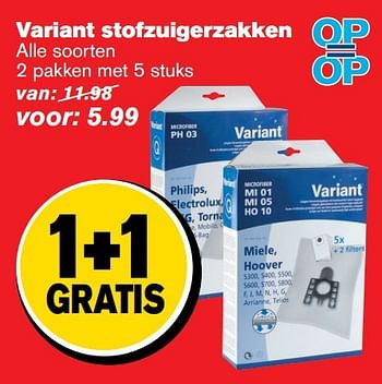 Aanbiedingen Variant stofzuigerzakken - Variant - Geldig van 04/01/2017 tot 10/01/2017 bij Hoogvliet