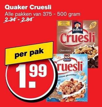 Aanbiedingen Quaker cruesli - Quaker - Geldig van 04/01/2017 tot 10/01/2017 bij Hoogvliet