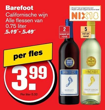 Aanbiedingen Barefoot - Witte wijnen - Geldig van 04/01/2017 tot 10/01/2017 bij Hoogvliet