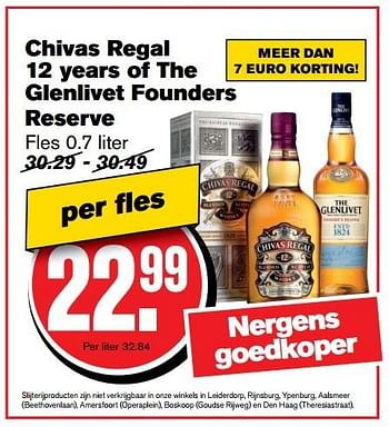 Aanbiedingen Chivas regal 12 years of the glenlivet founders reserve - Huismerk - Hoogvliet - Geldig van 04/01/2017 tot 10/01/2017 bij Hoogvliet