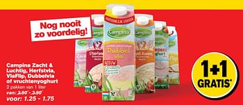 Aanbiedingen Campina zacht + luchtig, herfstvla, vlaflip, dubbelvla of vruchtenyoghurt - Campina - Geldig van 04/01/2017 tot 10/01/2017 bij Hoogvliet