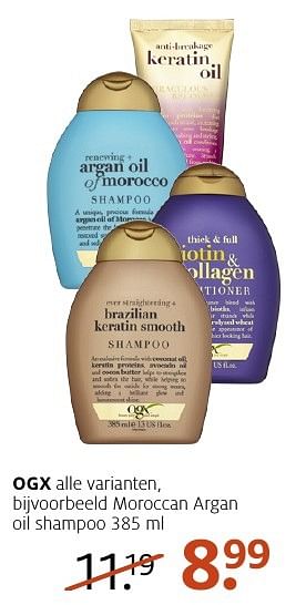 Aanbiedingen Moroccan argan oil shampoo - OGX - Geldig van 02/01/2017 tot 15/01/2017 bij Etos