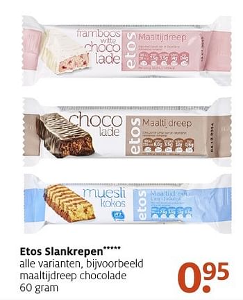 Aanbiedingen Maaltijdreep chocolade - Huismerk - Etos - Geldig van 02/01/2017 tot 15/01/2017 bij Etos