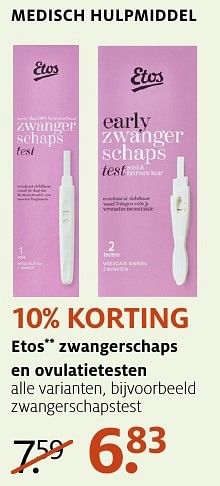 Aanbiedingen Zwangerschapstest - Huismerk - Etos - Geldig van 02/01/2017 tot 15/01/2017 bij Etos