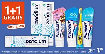 Aanbiedingen Prodent en zendium coolmint tandpasta - Prodent - Geldig van 09/01/2017 tot 15/01/2017 bij Etos
