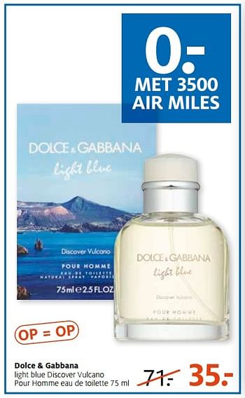 Aanbiedingen Dolce + gabbana light blue discover vulcano pour homme eau de toilette 75 ml - Dolce &amp; Gabbana - Geldig van 09/01/2017 tot 15/01/2017 bij Etos