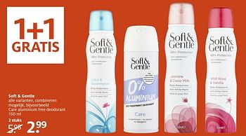 Aanbiedingen Soft + gentle care aluminium free deodorant - Soft&amp;Gentle - Geldig van 09/01/2017 tot 15/01/2017 bij Etos