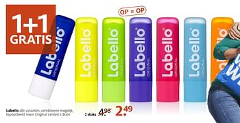 Aanbiedingen Labello neon original limited edition - Labello - Geldig van 09/01/2017 tot 15/01/2017 bij Etos