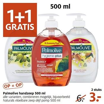 Aanbiedingen Palmolive handzeep naturals vloeibare zeep olijf pomp - Palmolive - Geldig van 09/01/2017 tot 15/01/2017 bij Etos