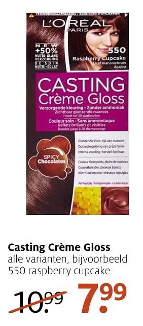 Aanbiedingen Casting crème gloss 550 raspberry cupcake - L'Oreal Paris - Geldig van 09/01/2017 tot 15/01/2017 bij Etos
