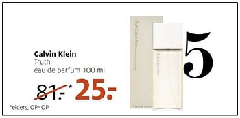 Aanbiedingen Calvin klein truth eau de parfum 100 ml - Calvin Klein - Geldig van 09/01/2017 tot 15/01/2017 bij Etos