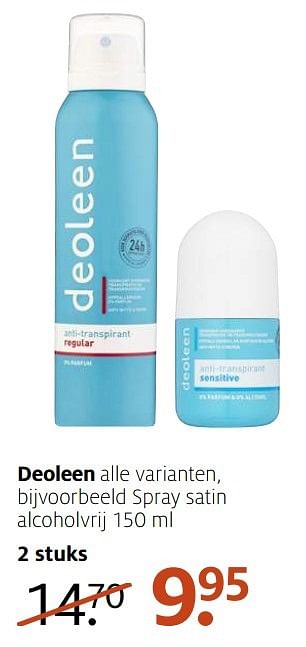 Aanbiedingen Deoleen spray satin alcoholvrij - Deoleen - Geldig van 09/01/2017 tot 15/01/2017 bij Etos