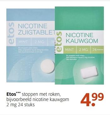 Aanbiedingen Etos stoppen met roken, nicotine kauwgom - Huismerk - Etos - Geldig van 09/01/2017 tot 15/01/2017 bij Etos