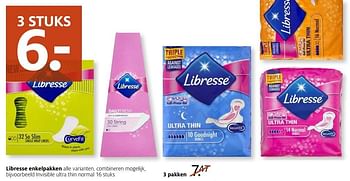 Aanbiedingen Libresse enkelpakken invisible ultra thin normal - Libresse - Geldig van 09/01/2017 tot 15/01/2017 bij Etos