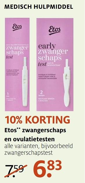 Aanbiedingen Etos zwangerschaps en ovulatietesten - Huismerk - Etos - Geldig van 09/01/2017 tot 15/01/2017 bij Etos