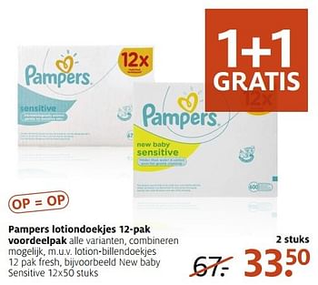 Aanbiedingen Pampers lotiondoekjes 12-pak voordeelpak new baby sensitive - Pampers - Geldig van 09/01/2017 tot 15/01/2017 bij Etos