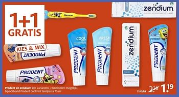 Aanbiedingen Prodent en zendium coolmint tandpasta - Prodent - Geldig van 09/01/2017 tot 15/01/2017 bij Etos