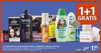 Aanbiedingen Fa, diadermine en schwarzkopf shampoo, conditioner, styling en kleuring - Diadermine - Geldig van 09/01/2017 tot 15/01/2017 bij Etos