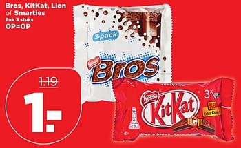 Aanbiedingen Bros, kitkat, lion of smarties - Nestlé - Geldig van 08/01/2017 tot 14/01/2017 bij Plus