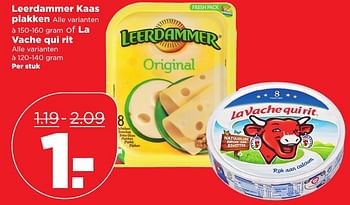 Aanbiedingen Leerdammer kaas plakken of la vache qui rit - Leerdammer - Geldig van 08/01/2017 tot 14/01/2017 bij Plus