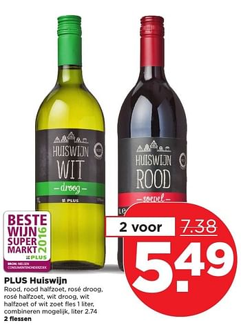 Aanbiedingen Plus huiswijn - Witte wijnen - Geldig van 08/01/2017 tot 14/01/2017 bij Plus