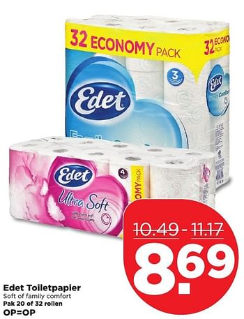 Aanbiedingen Edet toiletpapier soft of family comfort - Edet - Geldig van 08/01/2017 tot 14/01/2017 bij Plus