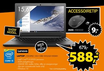 Aanbiedingen Lenovo laptop ideapad 100-15ibd 80qq0180mh - Lenovo - Geldig van 09/01/2017 tot 15/01/2017 bij Expert