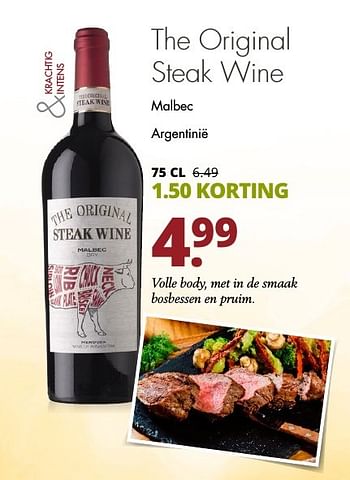Aanbiedingen The original steak wine malbec - Rode wijnen - Geldig van 02/01/2017 tot 14/01/2017 bij Mitra