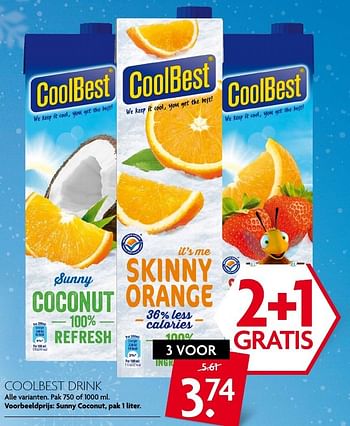Aanbiedingen Coolbest drink sunny coconut - Coolbest - Geldig van 08/01/2017 tot 14/01/2017 bij Deka Markt