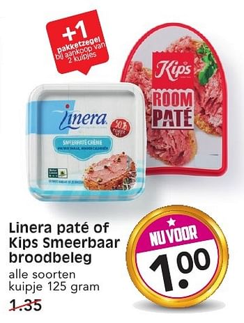 Aanbiedingen Linera paté of kips smeerbaar broodbeleg - Kips - Geldig van 08/01/2017 tot 14/01/2017 bij Em-té